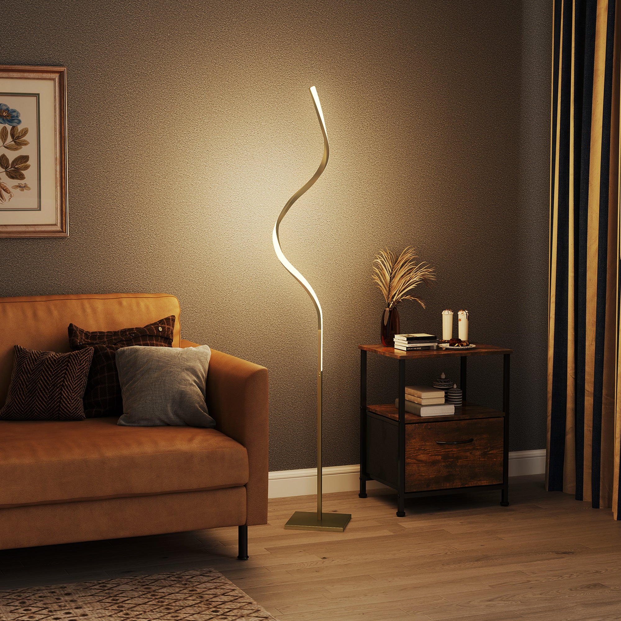 Modern LED Floor Lamp with 3 Brightness Levels and Foot Switch - Gold Tone