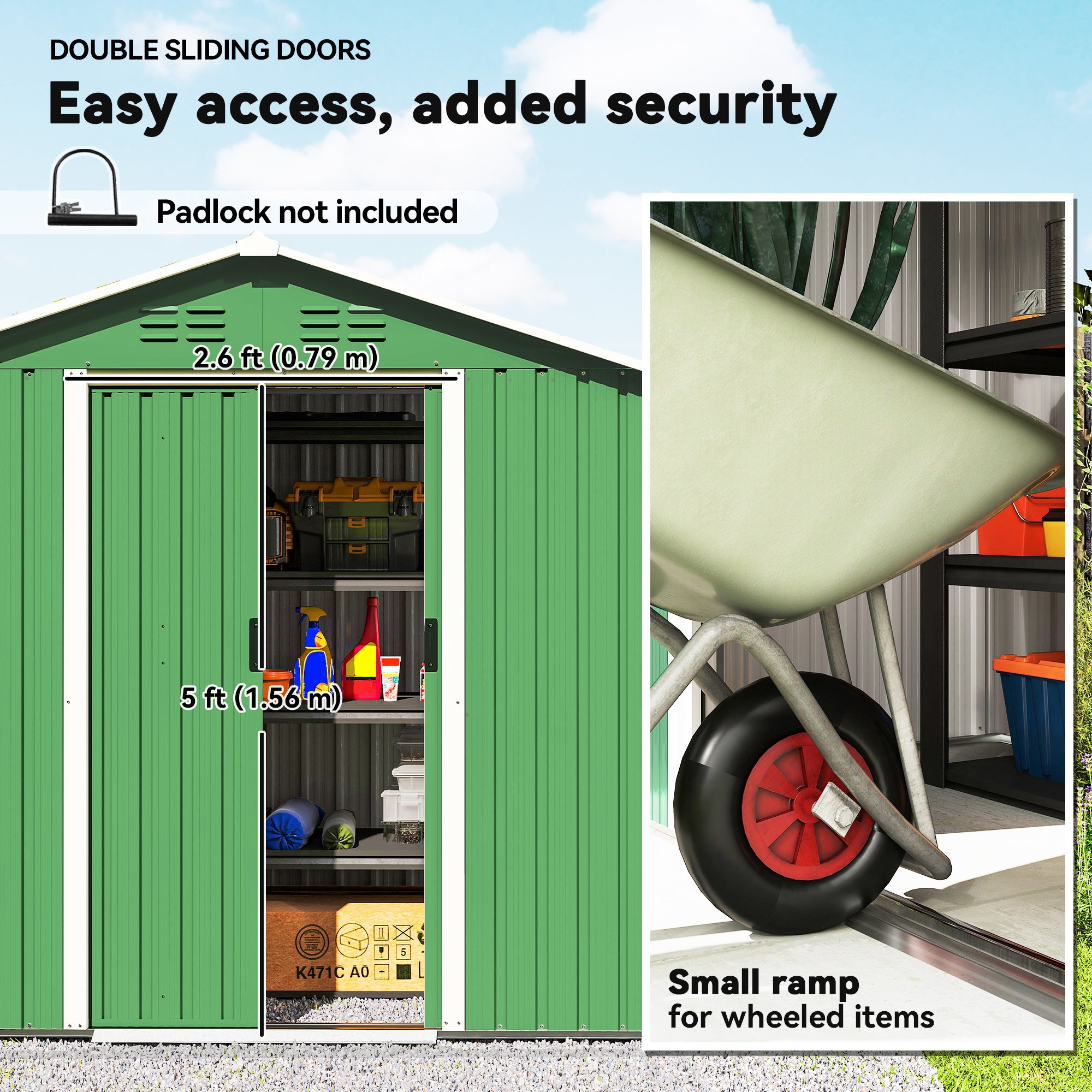 6.5 x 3.5ft Metal Garden Storage Shed - Green