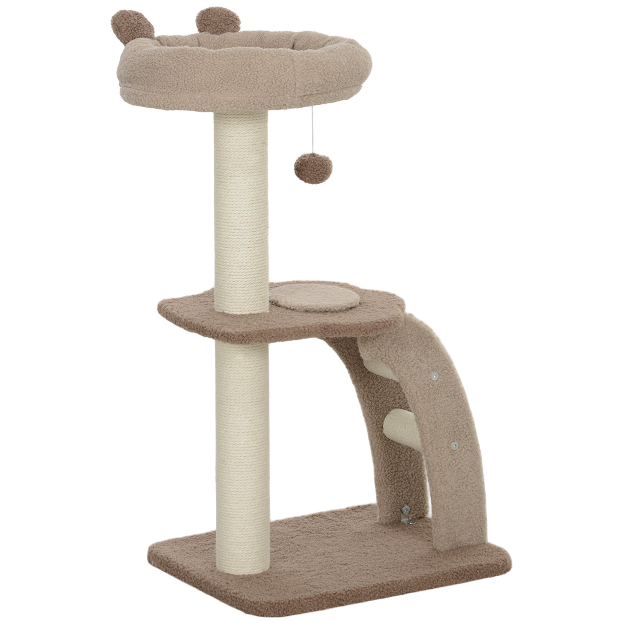 Cat Tee for Indoor Cats, 88cm Cat Tower with Sisal Scratching Post, Hanging Ball, Large Cat Perch, Stairs, Brown