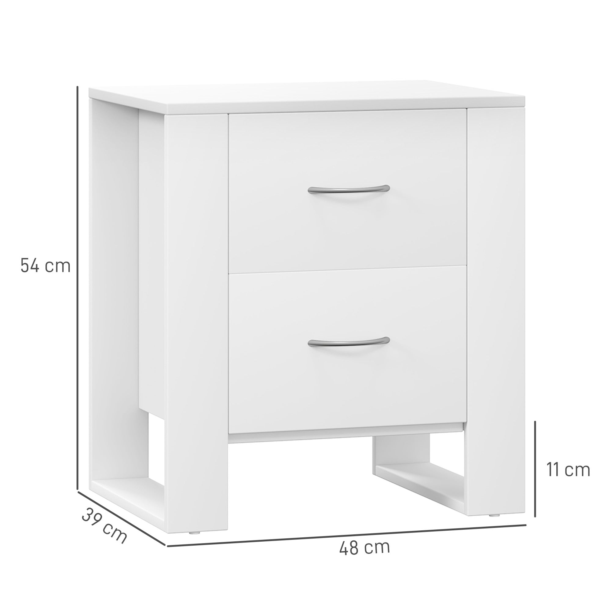 Bedside Table Set of 2 with 2 Drawers, Nightstands with Handles and Elevated Base, Side Tables for Bedroom, Living Room, White