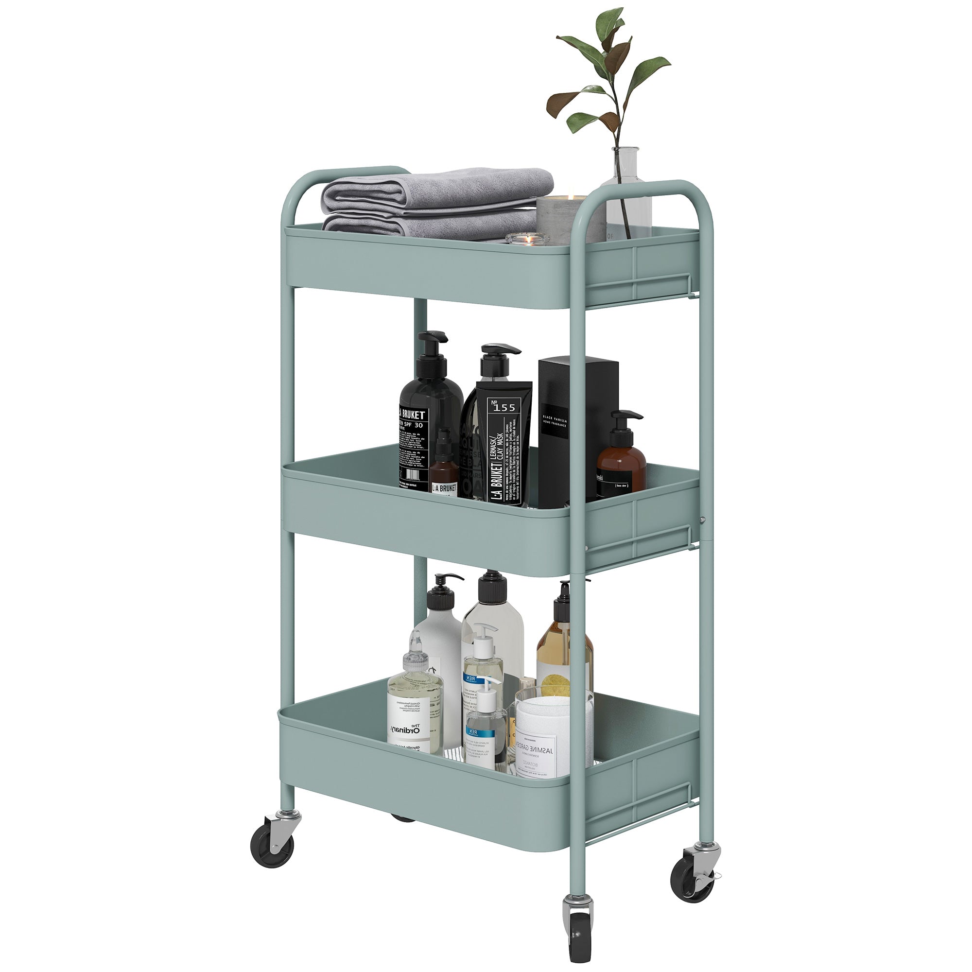 Three-Tier Steel Storage Trolley - Light Blue