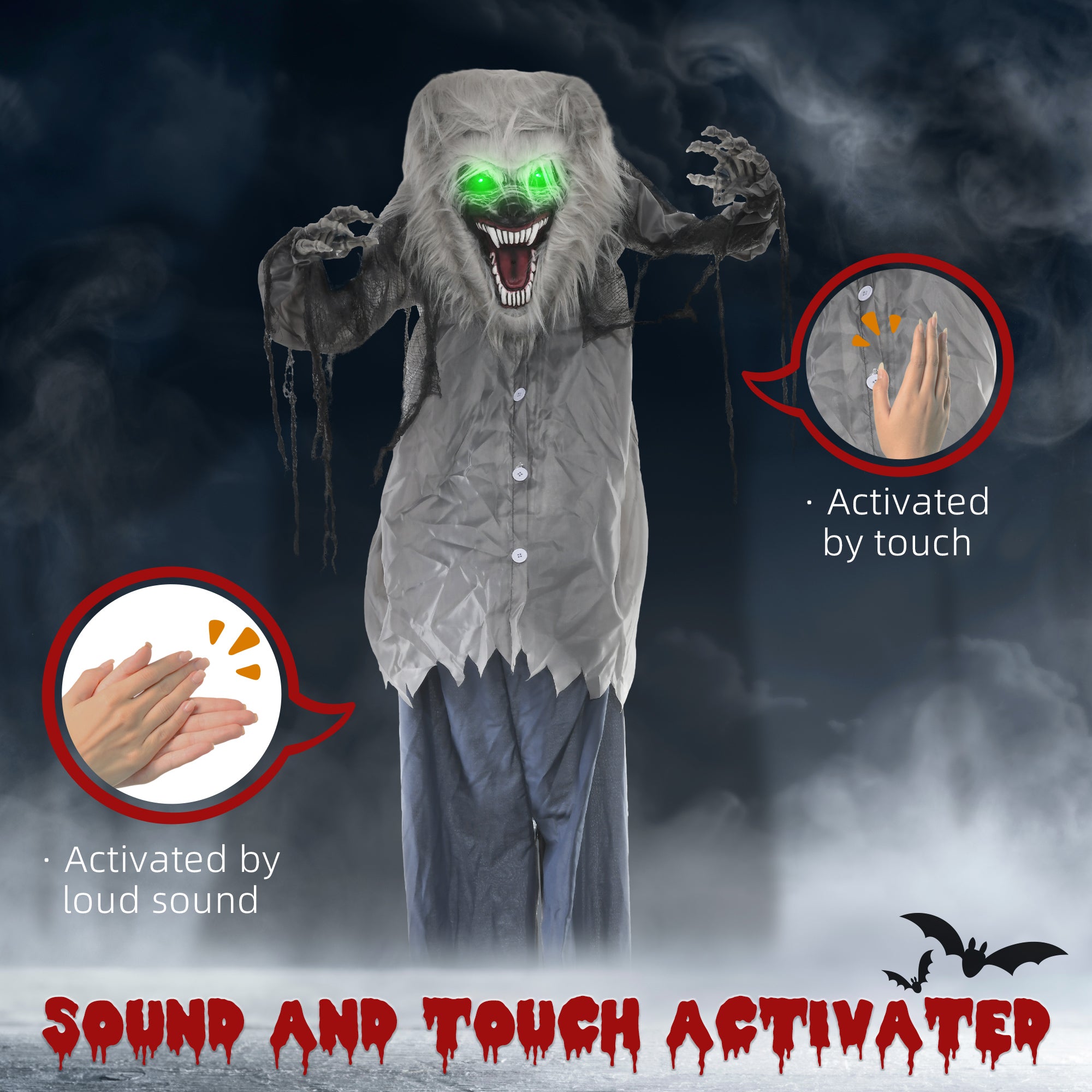 6'8" Skeleton Werewolf Halloween Animatronic, with Glowing Eyes