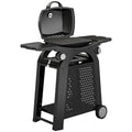 2 Burner Gas Grill with 2 Side Tables, 3.8 KW Barbecue Grill with Cast Iron Grates, 2-in-1 Tabletop BBQ with Wheels