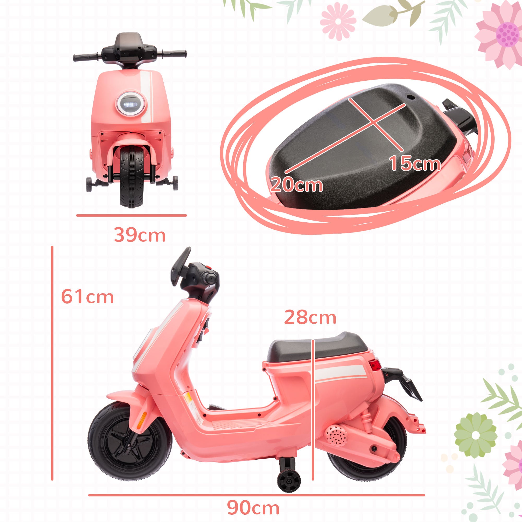 6V Ride on Motorbike, Kids Electric Motorbike w/ Headlights, Music, Training Wheels, for Ages 18-36 Months, Pink