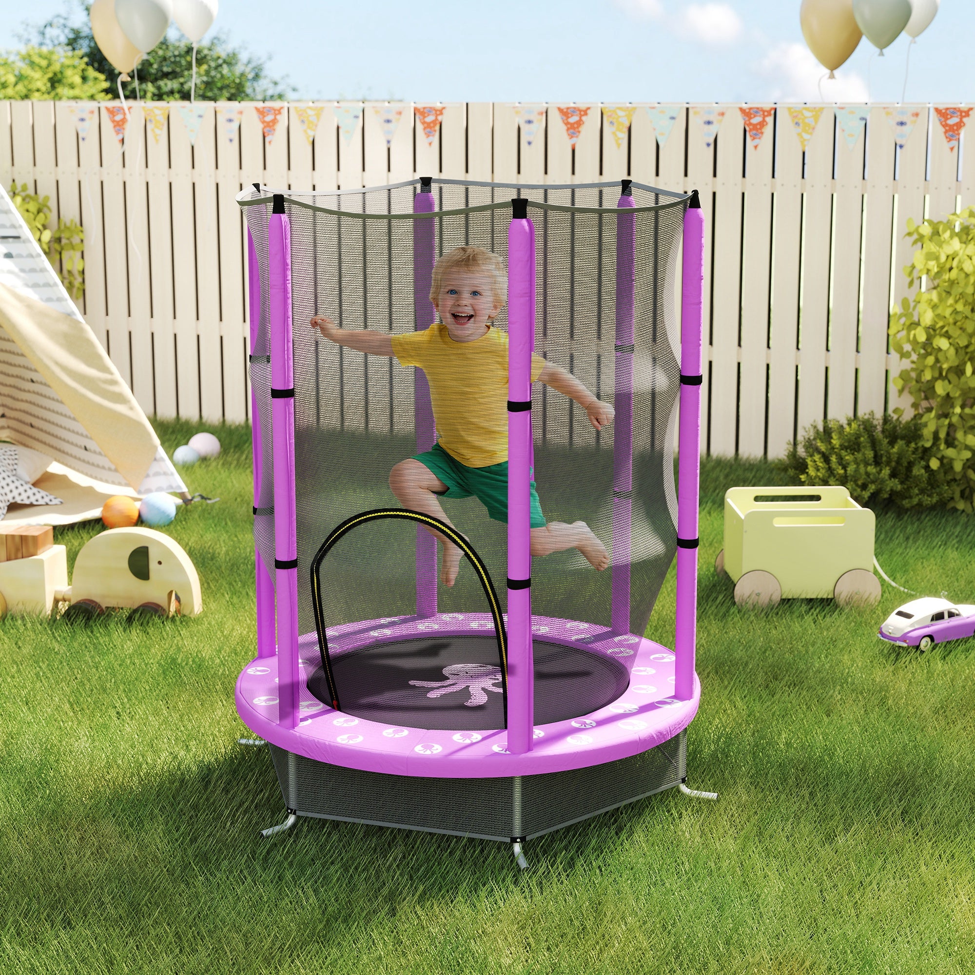 4.6ft Toddler Trampoline w/ Safety Enclosure Net, for Indoor Outdoor Use, Ages 3-6 Years, Purple
