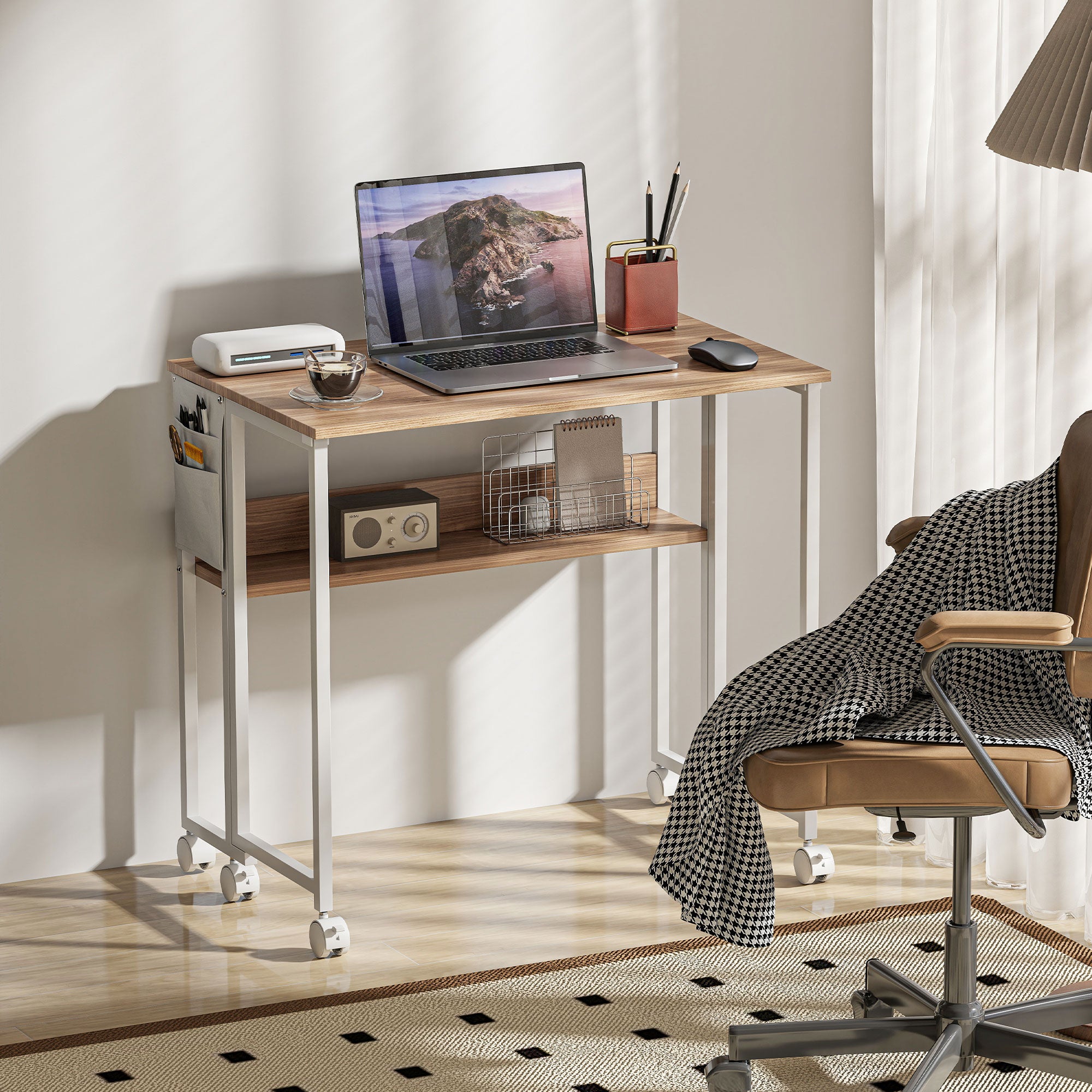 80 cm Drop Leaf Writing Work Desk - Natural Wood Finish