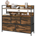 Rustic Chest of Five Fabric Drawers with Shelves - Rustic Brown