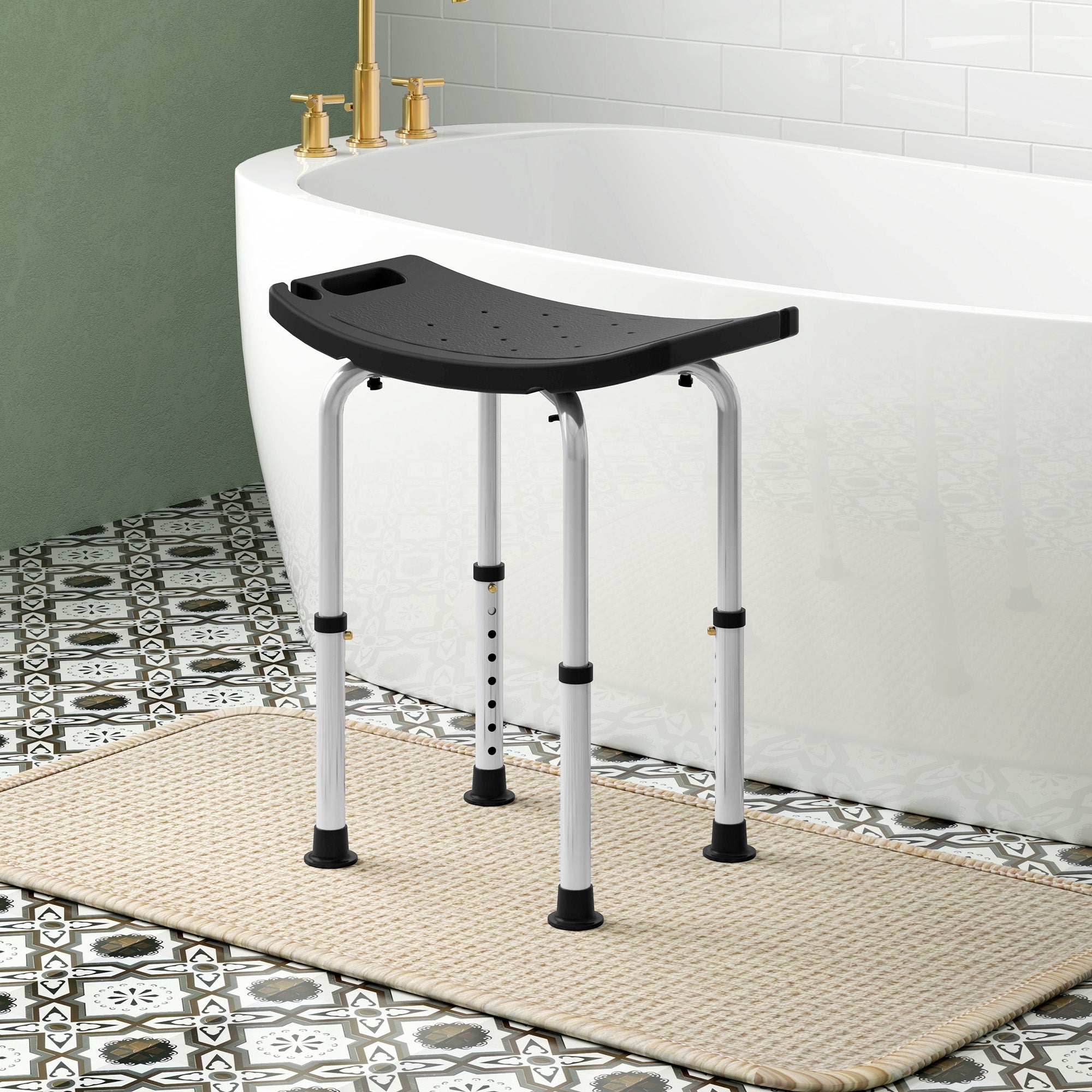 Height Adjustable Bath Stool, Aluminium Shower Stool with Non-Slip Pads for Elderly, Disabled, Seniors, Pregnant, Black