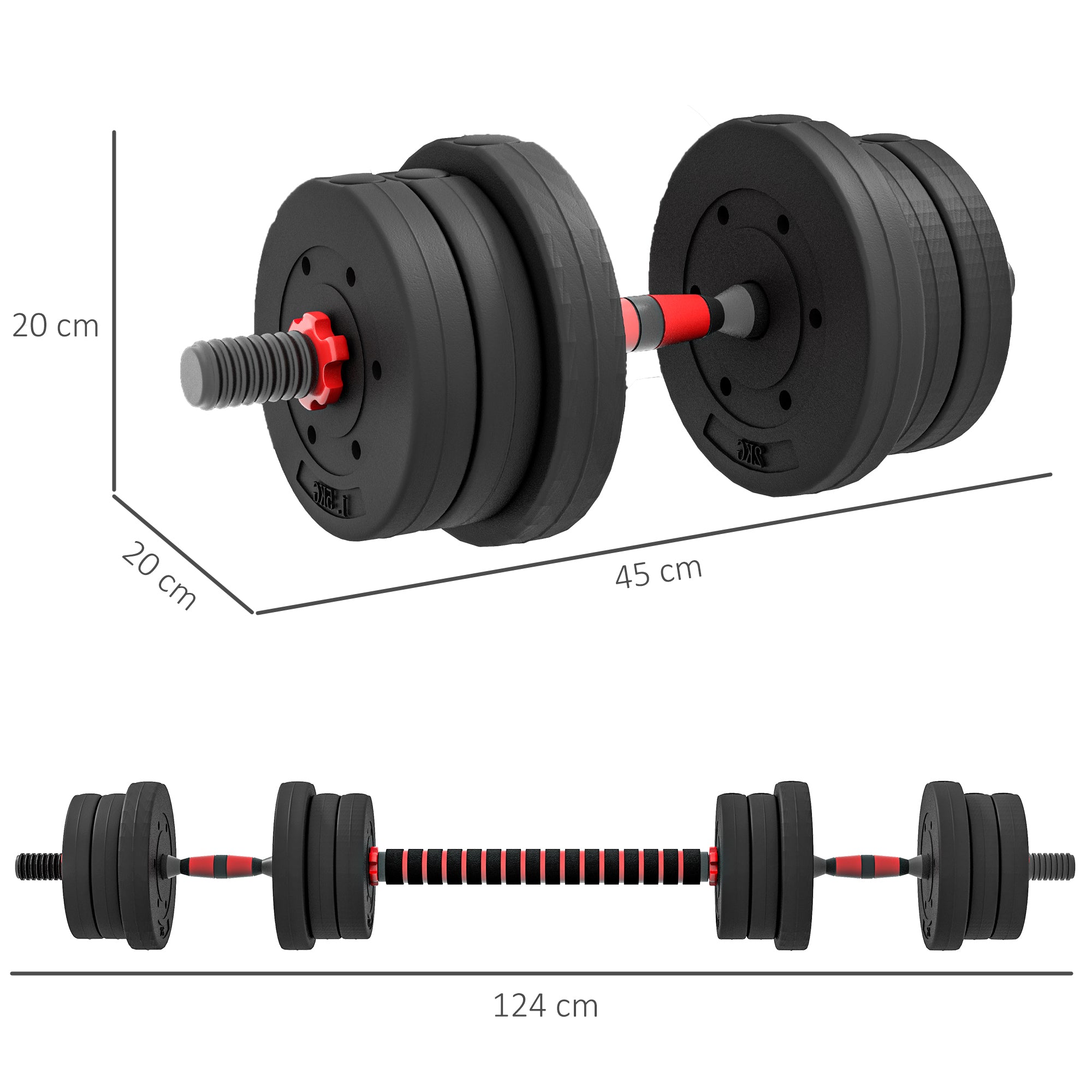 20kg 2 IN 1 Adjustable Dumbbells Weight Set, Dumbbell Hand Weight Barbell for Body Fitness, Lifting Training for Home, Office, Gym, Black