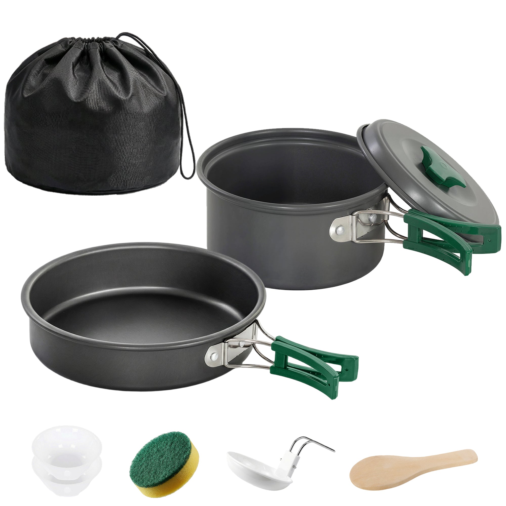 Camping Cookware Set, 8-Piece Ultralight Camping Cooking Kit with Anti-Scald Handles, Grey