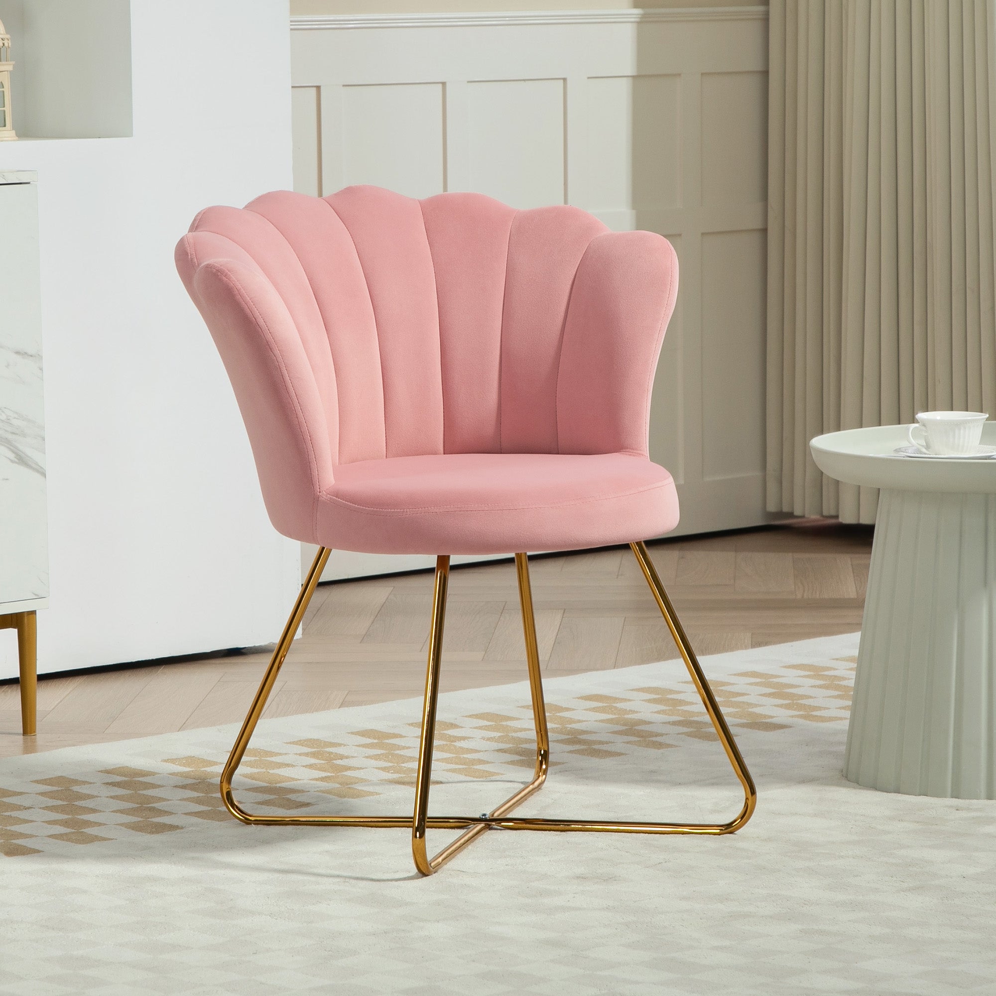 Velvet-Feel Lotus Petal Accent Chair - Pink