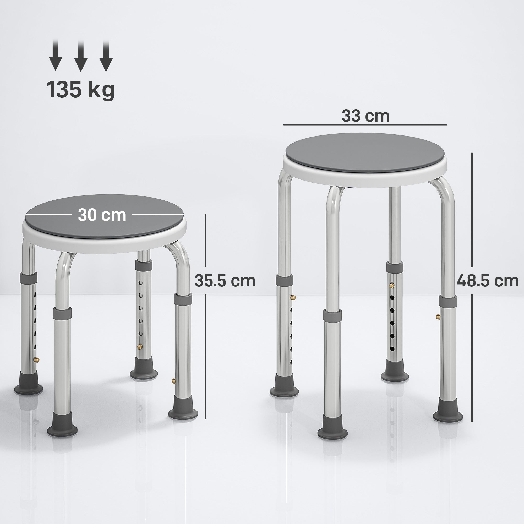 360° Swivel Shower Chair, Height Adjustable Aluminium Shower Stool with Non-Slip Feet for Disabled, Elderly, Grey