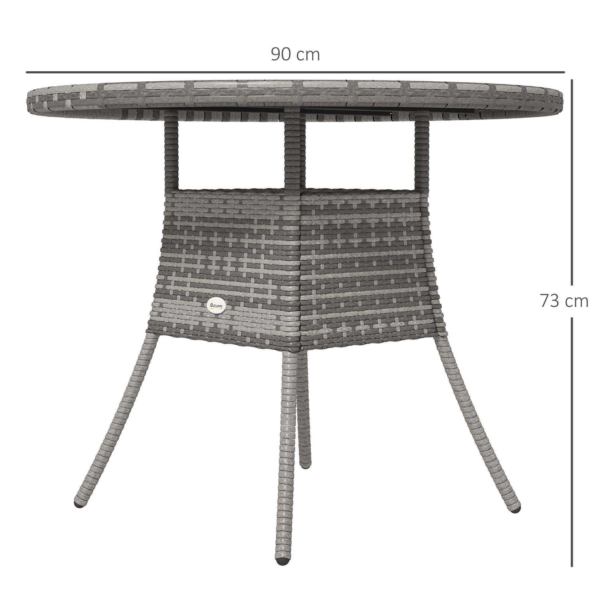 90cm Four-Person Wood-Effect Rattan Dining Table - Grey