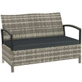125L Garden Storage Bench, 2 Seater PE Rattan Outdoor Bench Storage Box with Padded Cushion, Dark Grey