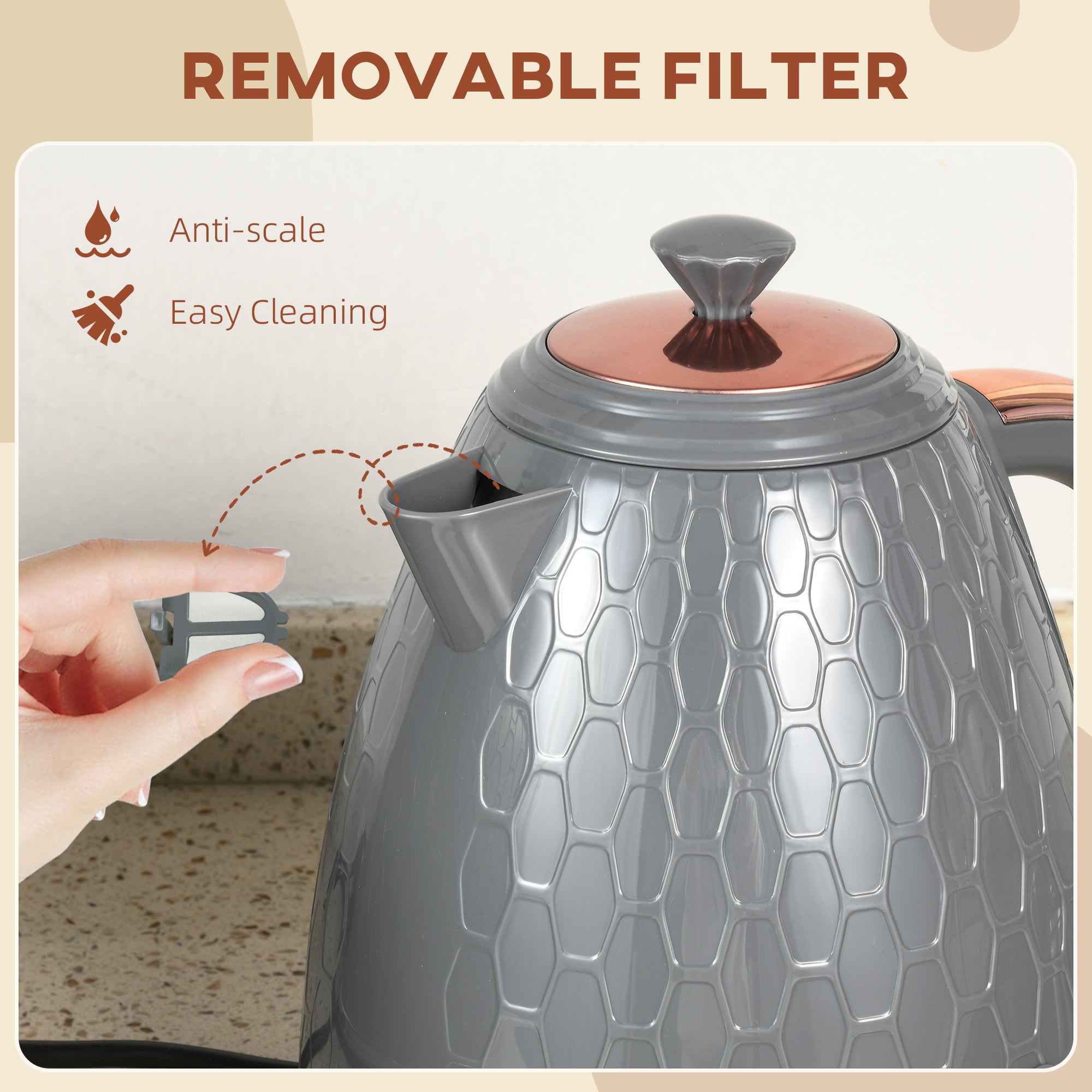 3kW Rapid Boil Honeycomb Kettle 1.7L - Grey