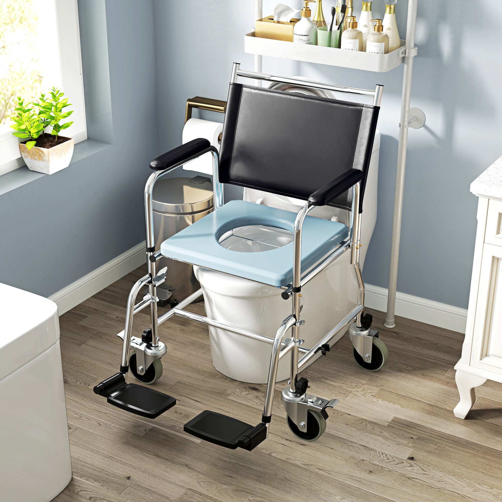 3-In-1 Commode Wheelchair - Black