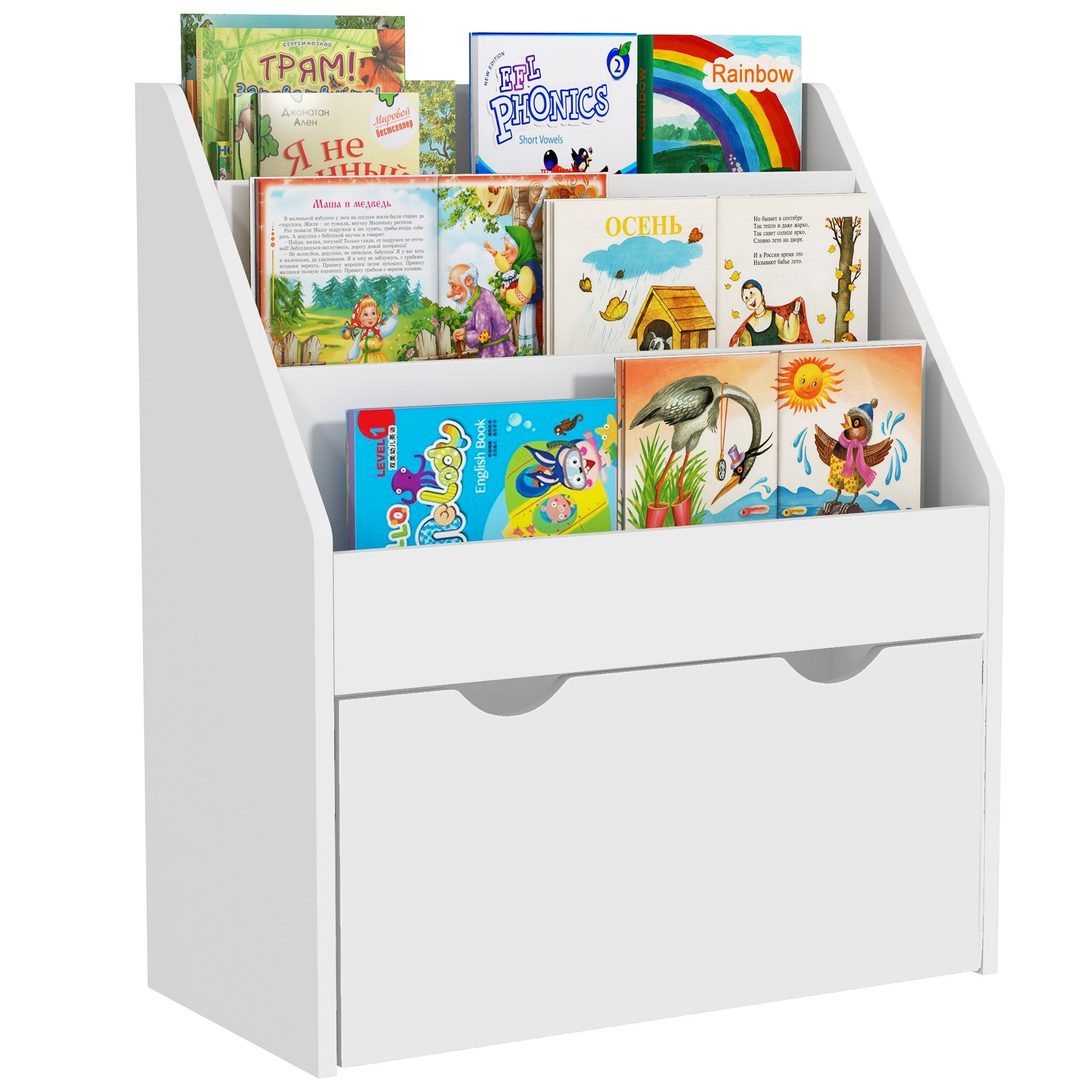 Bookcase for Kids with Shelves, Drawer, Bookcase for Bedroom, Playroom, White