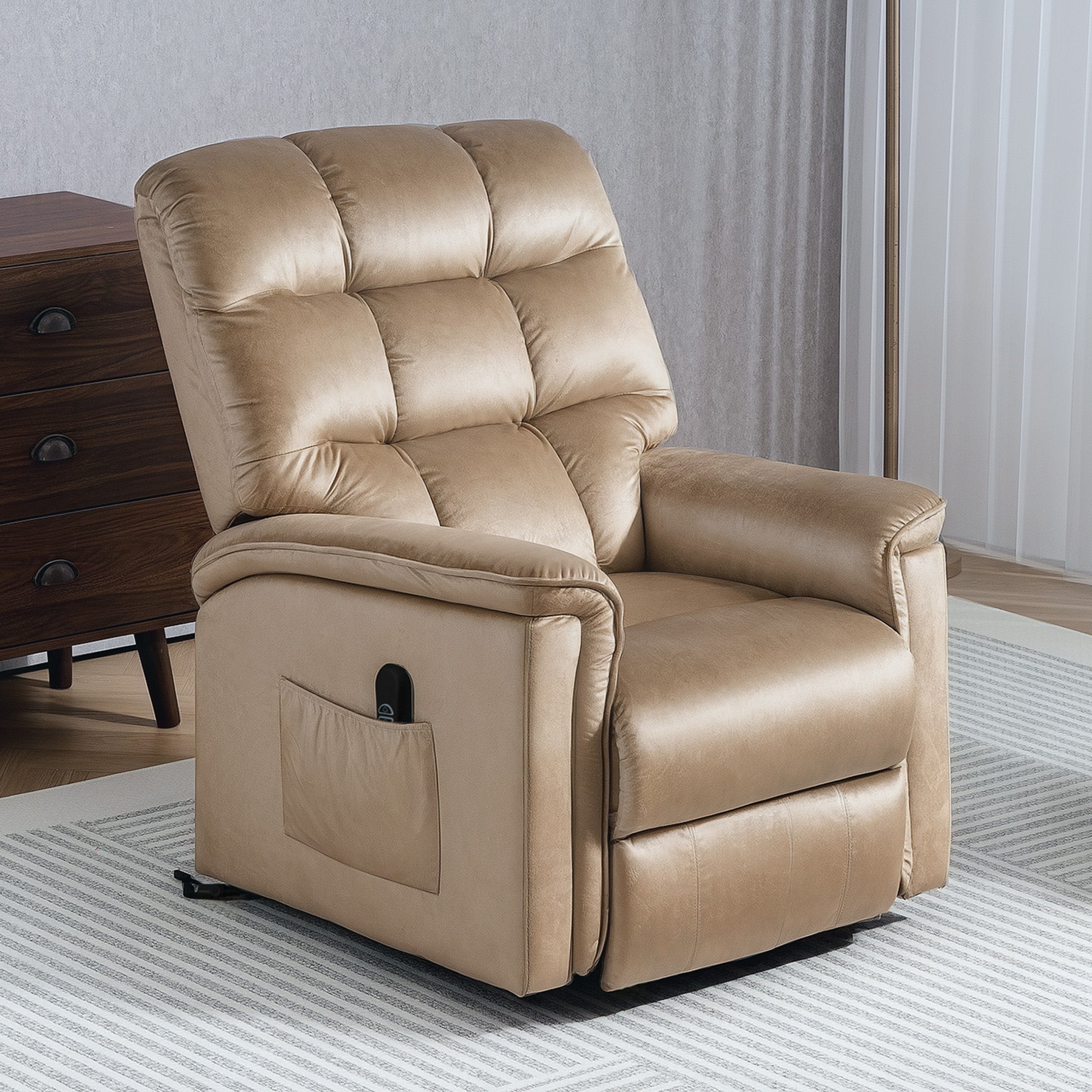Electric Lift Recliner Chair with Remote Control and USB Port - Champagne Velvet-Feel