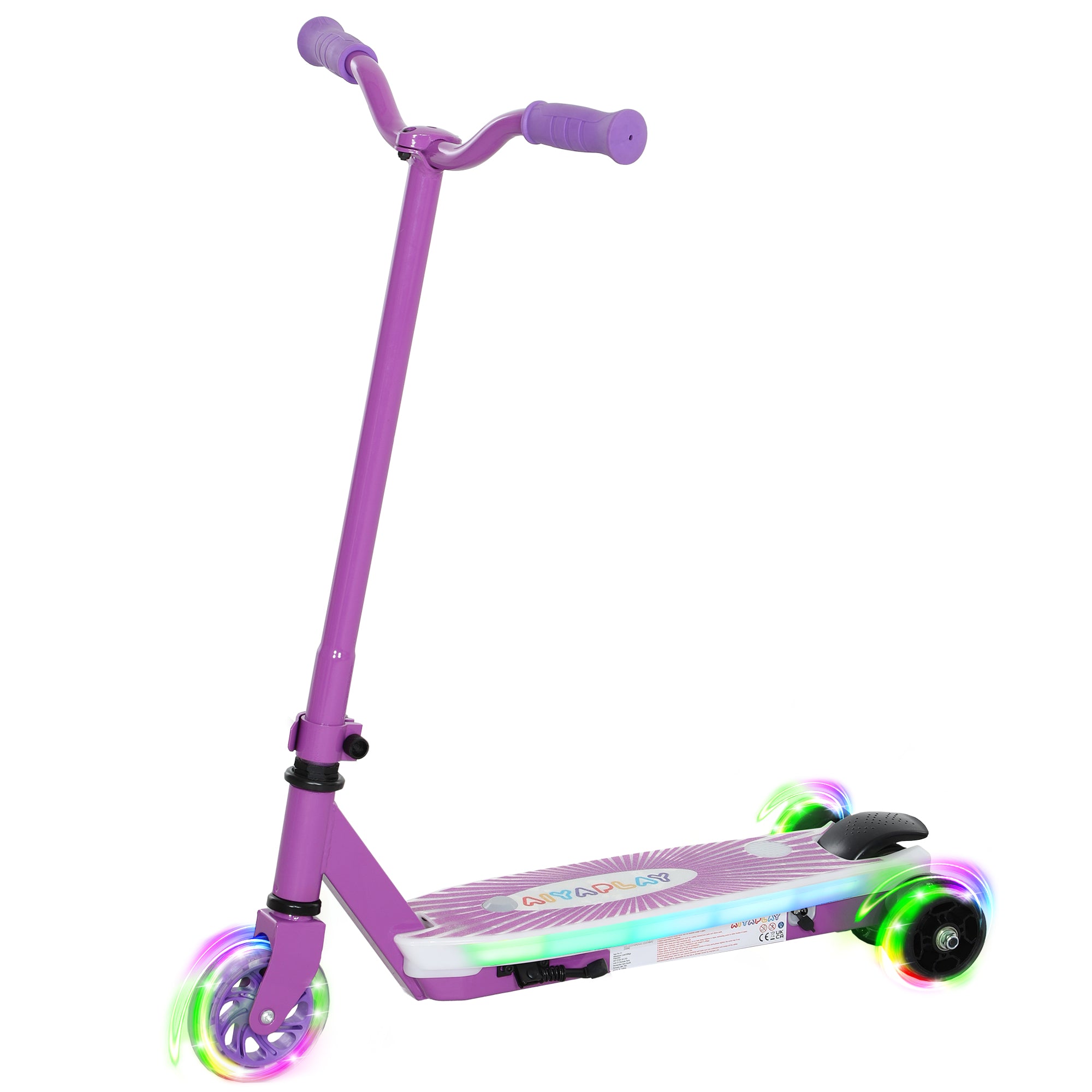 Kids Electric Scooter with Auxiliary Wheels, LED Light & Brake, 6-8 KM Range for Ages 4-7 - Purple