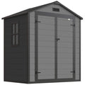 6'x4.5' Garden Storage Shed, Lockable Garden Shed with Double Doors, Window, Vent and Plastic Roof, Dark Grey