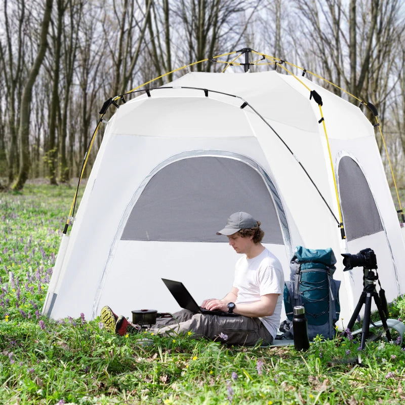 4 Person Automatic Pop Up Camping Tent with Welded Floor - Light Grey