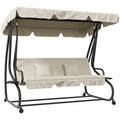 Convertible Three-Seater Swing Chair Bed with Canopy and Cushions - Cream