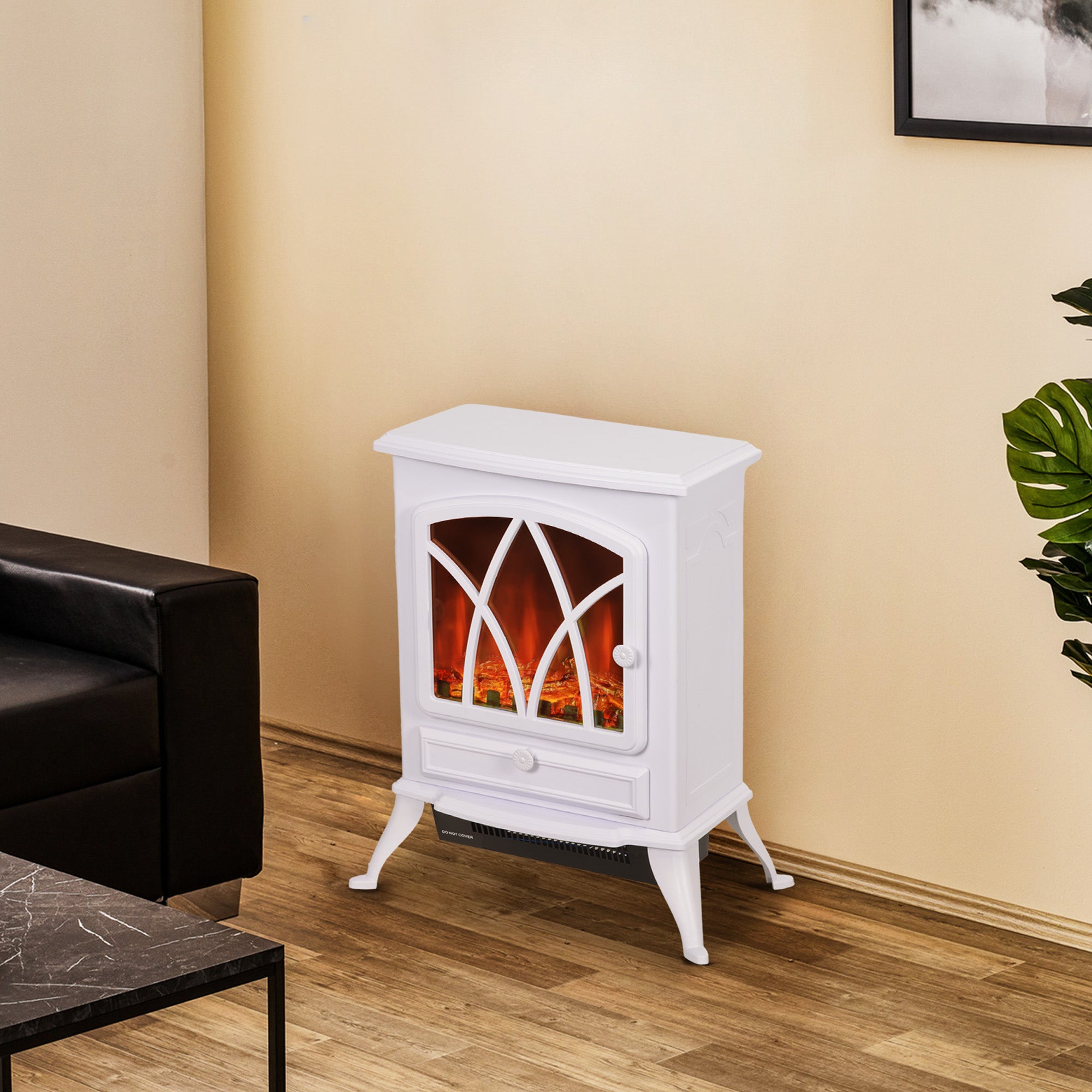 1kW-2kW Vintage Electric Fireplace Heater - White