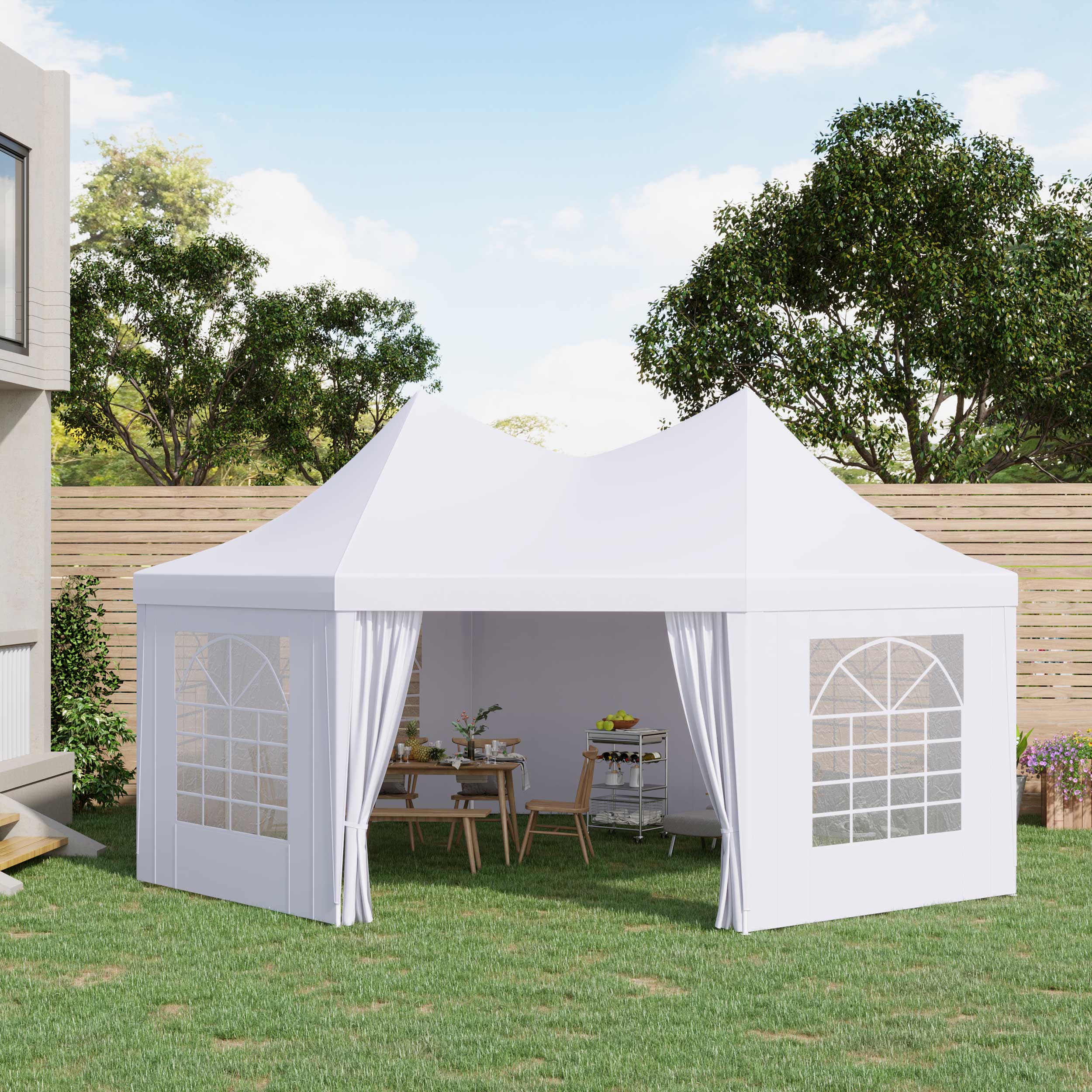 6.8x5M Octagonal Marquee Gazebo, Heavy Duty Wedding Party Tent with Sides and Doors, White