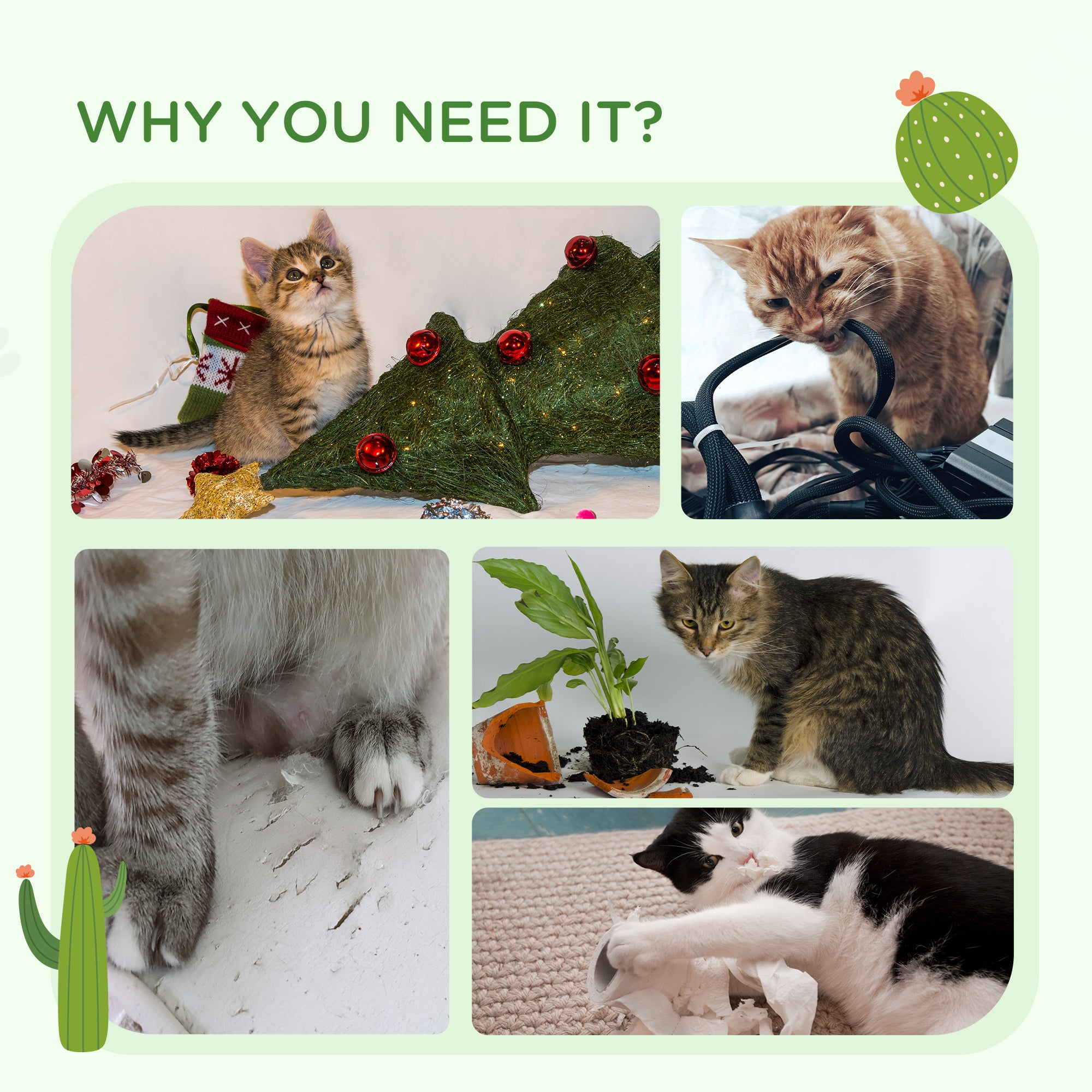 60cm Chenille Cat Tree, with Interactive Toy Balls, Sisal Scratching Posts - Green