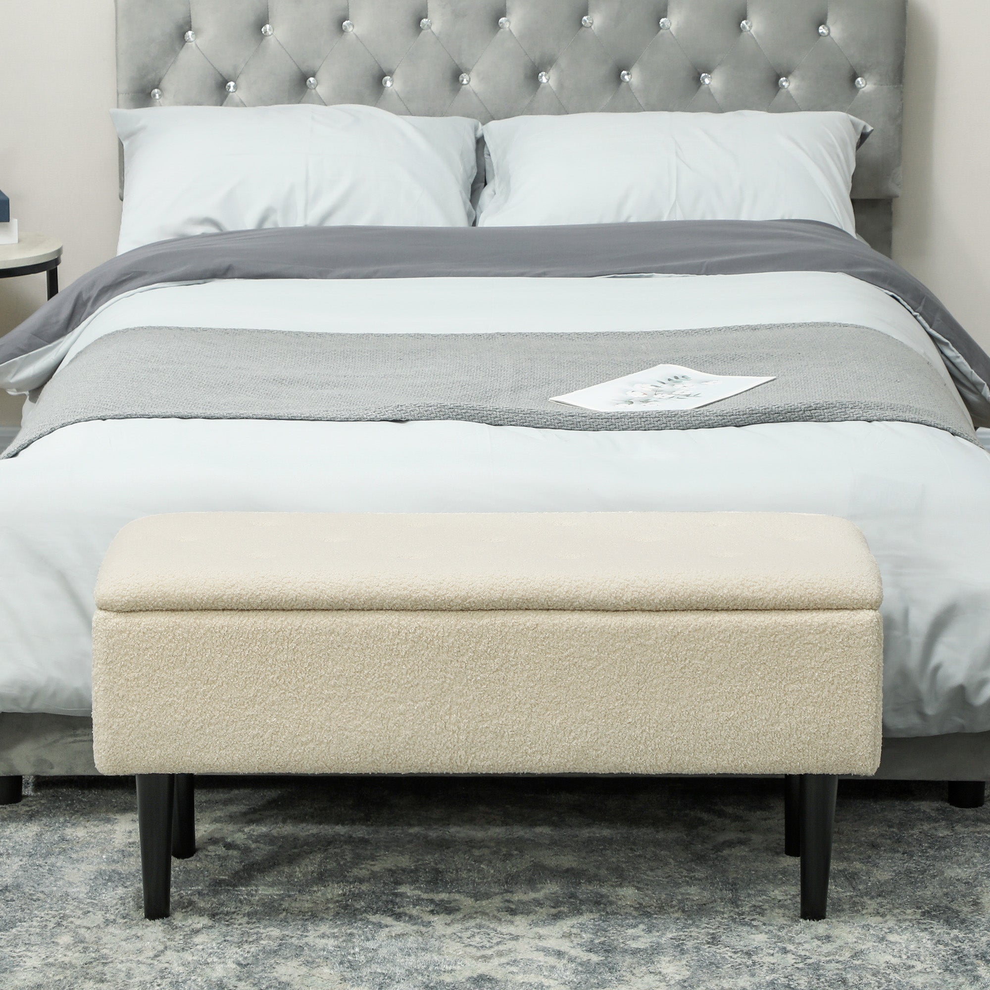 47L Teddy Fleece Storage Ottoman - Cream