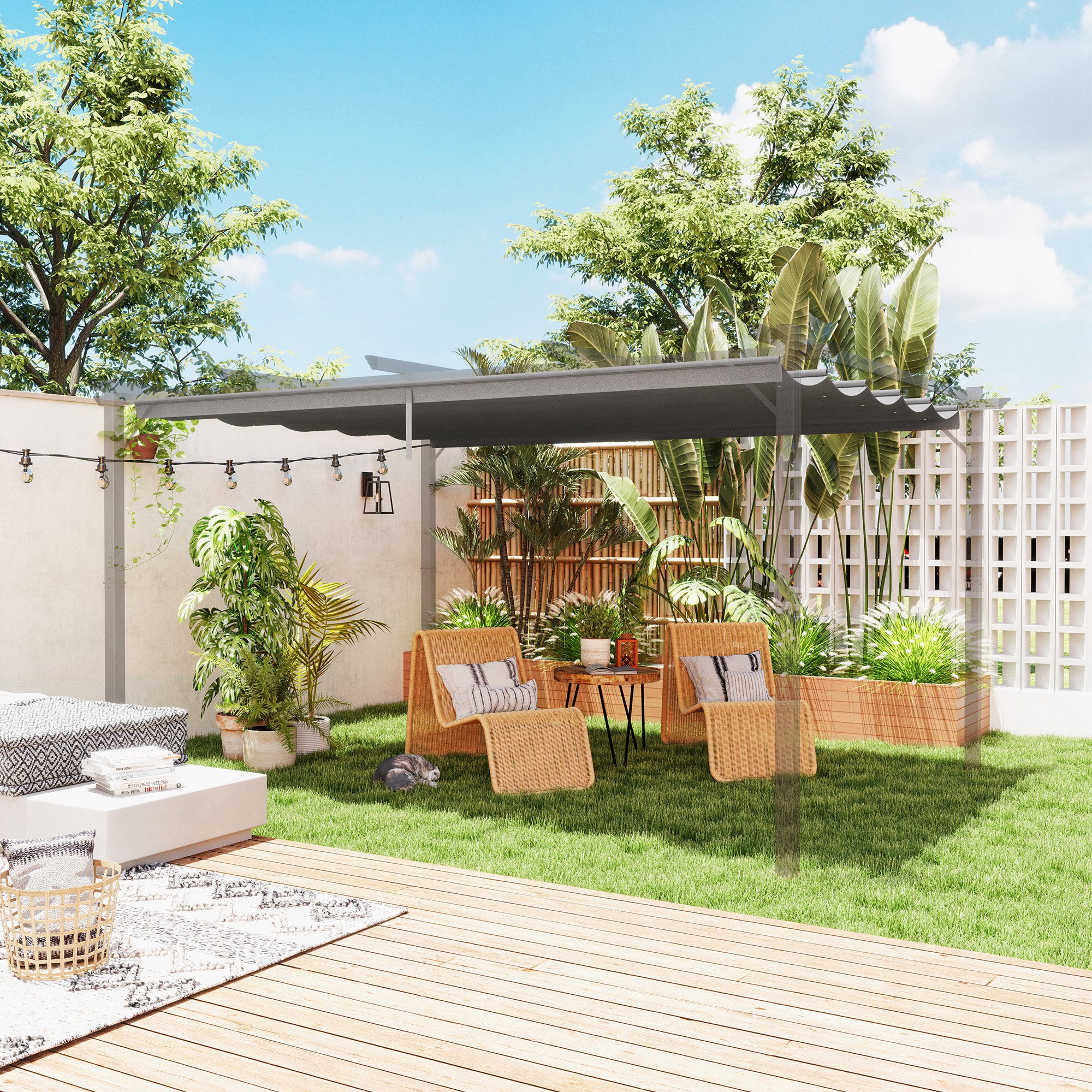 Retractable Pergola Shade Cover, Replacement Canopy for 4 x 3 (m) Pergola, Retractable Roof, Light Grey