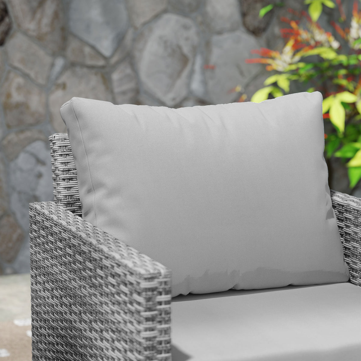 3 Piece Grey Rattan Bistro Set with Cushions and Glass Top Table