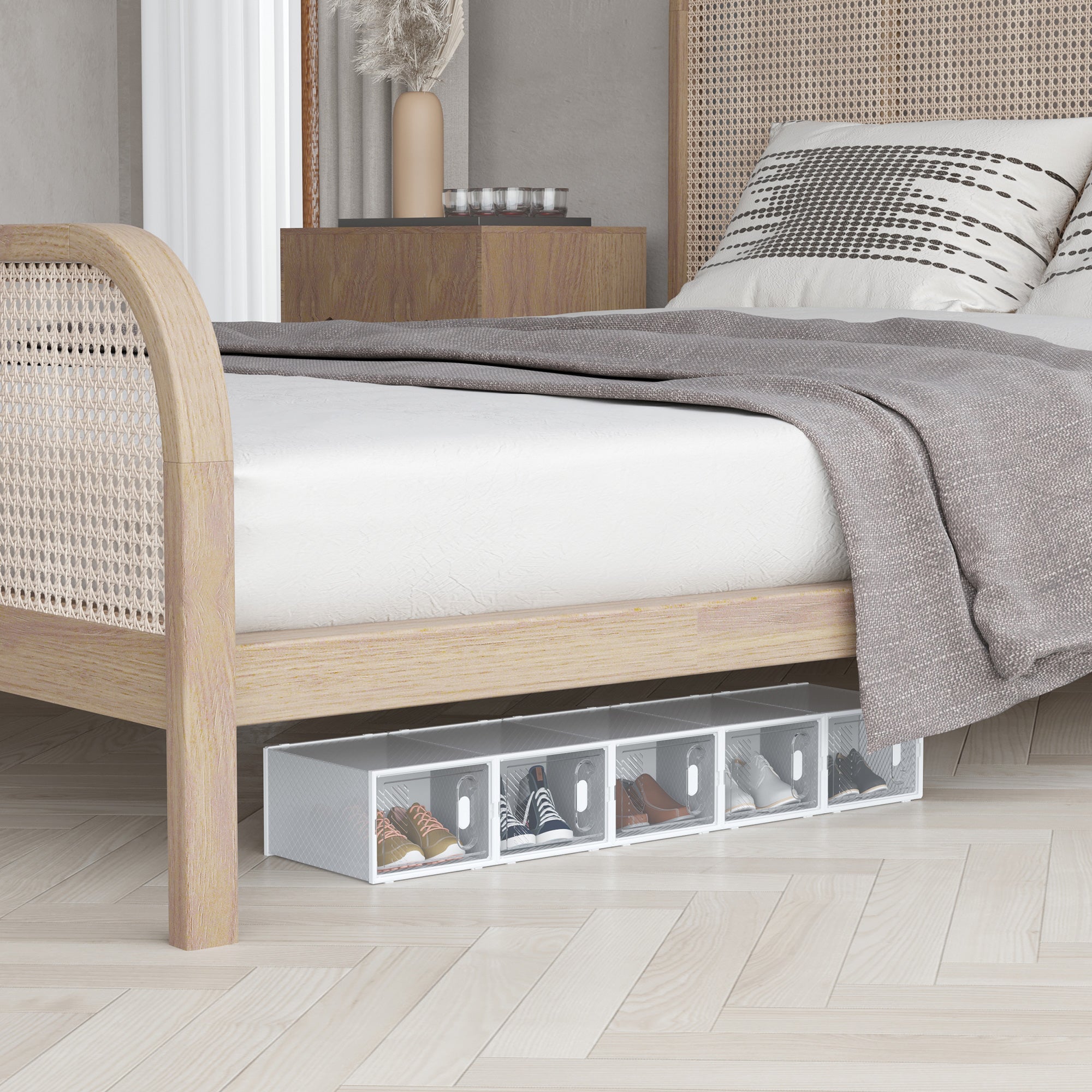 8PCS Clear Shoe Box, Plastic Stackable Shoe Storage Box for UK/EU Size up to 12/46 with Magnetic Door for Women/Men, 28 x 36 x 21 cm