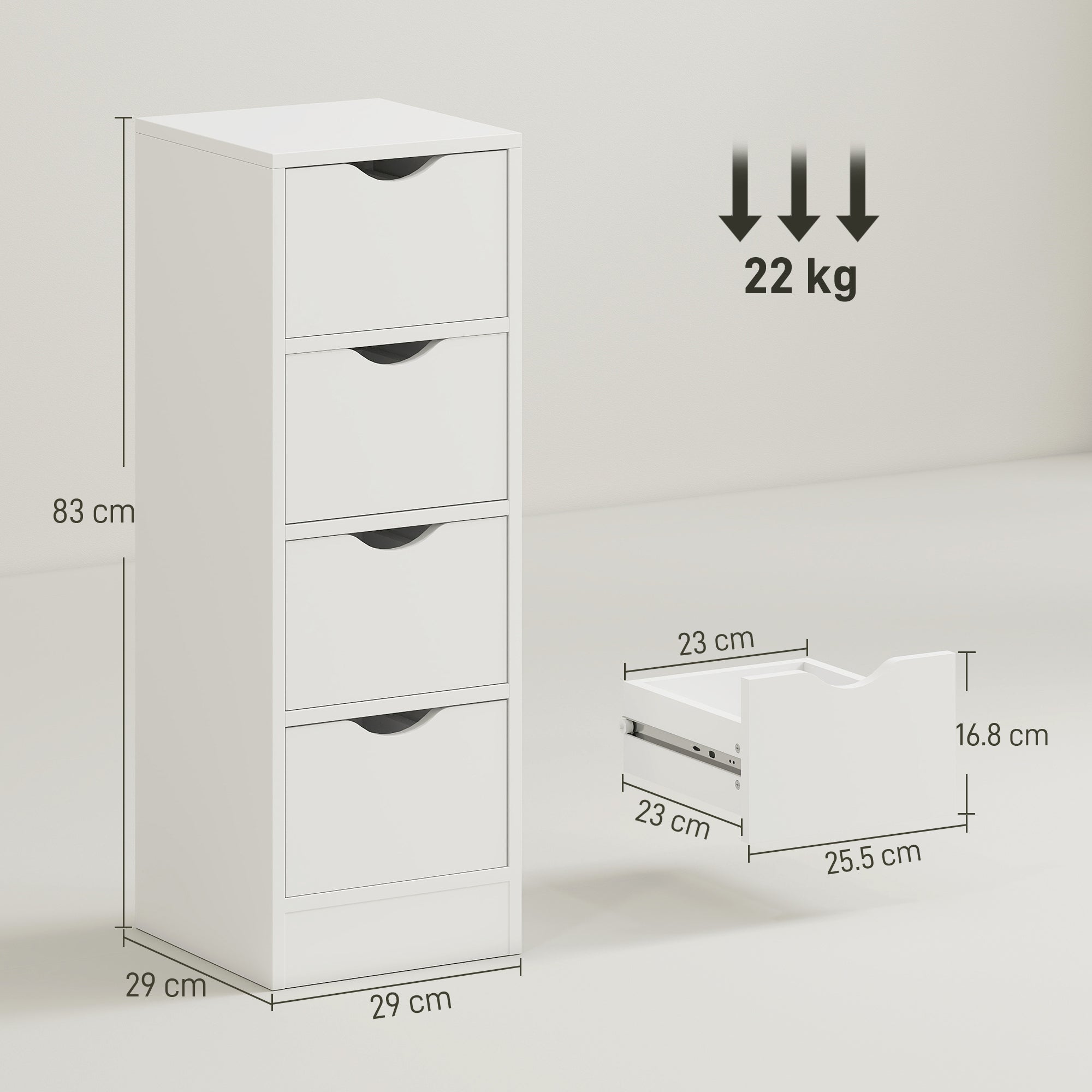 4-Drawer Bathroom Cabinet, Freestanding Narrow Storage Cabinet with Groove Handles for Small Spaces, White