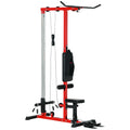Pull Up Station Power Cage with Adjustable Seat for Home Gym - Red
