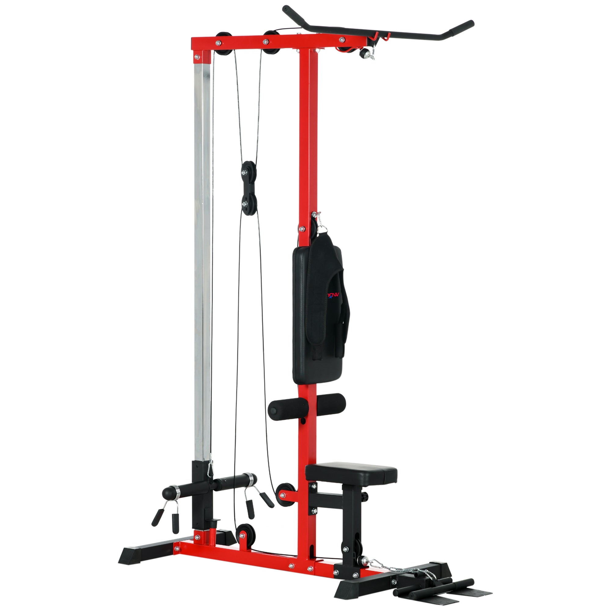 Pull Up Station, Power Cage with Adjustable Seat, for Home Gym - Red