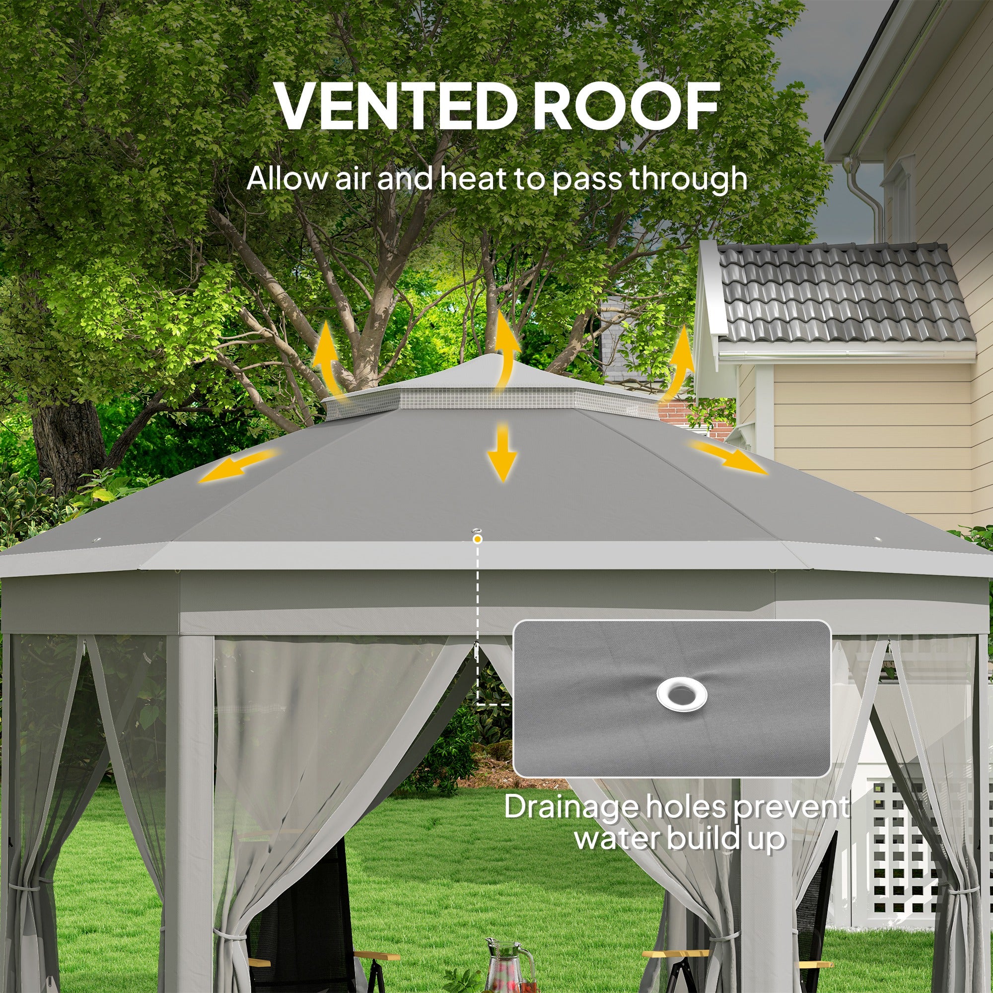 3 x 4m Garden Gazebo Set with Netting Double Roof Pop Up Shelter - Dark Grey