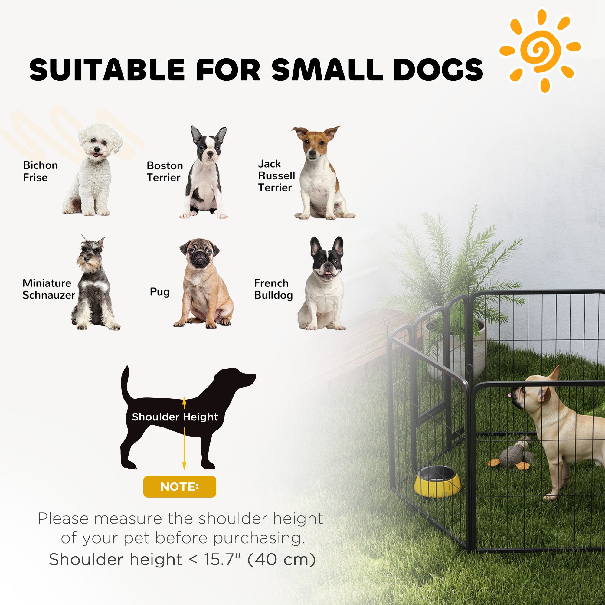 Heavy Duty 6-Panel Dog Playpen with Secure Door 60cm High for Indoor Outdoor - Black