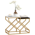 Set of Two Marble-Effect Nesting Tables with Gold Tone Legs - Black, White