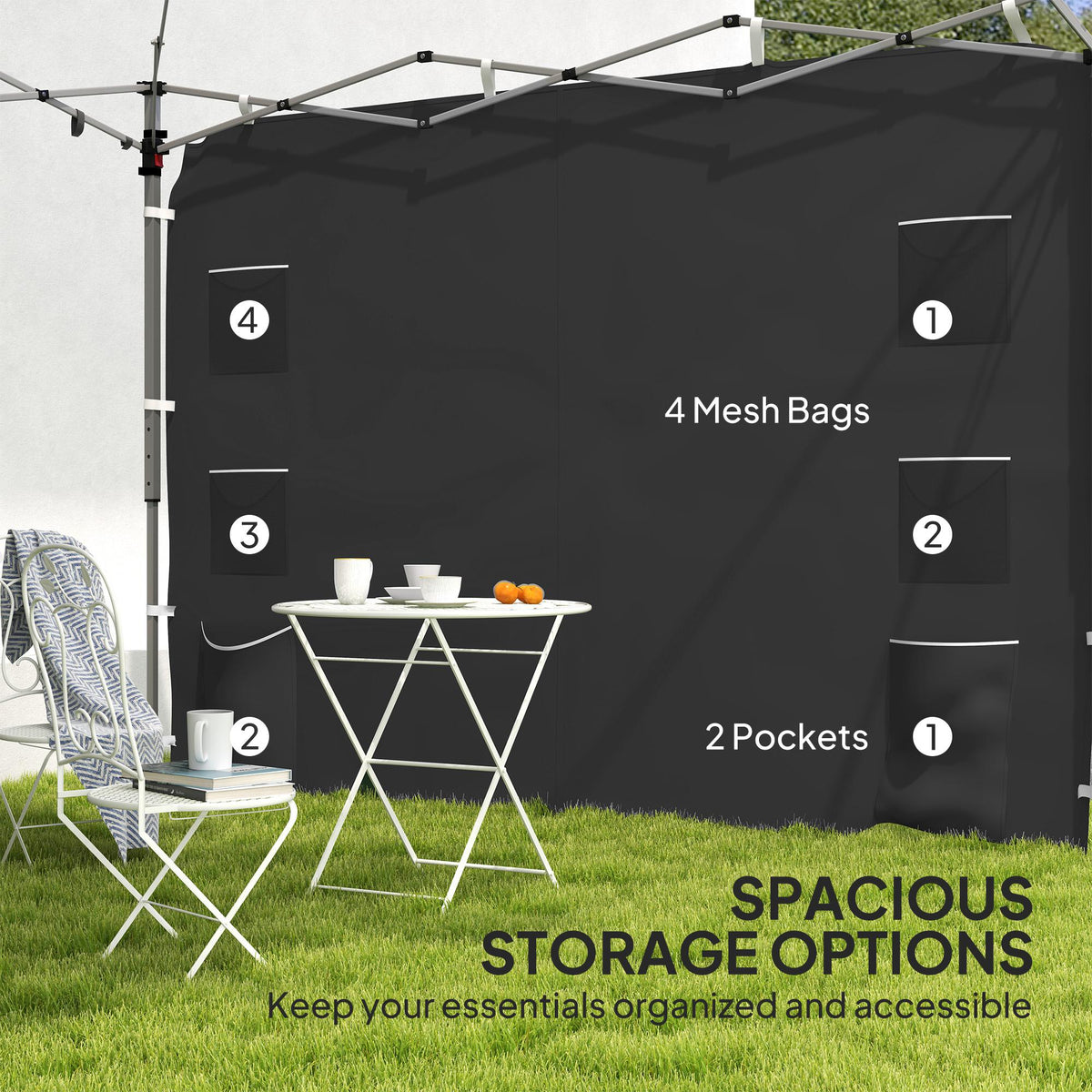 Replacement Gazebo Sidewall 195 x 295 cm with Storage Pockets - Black