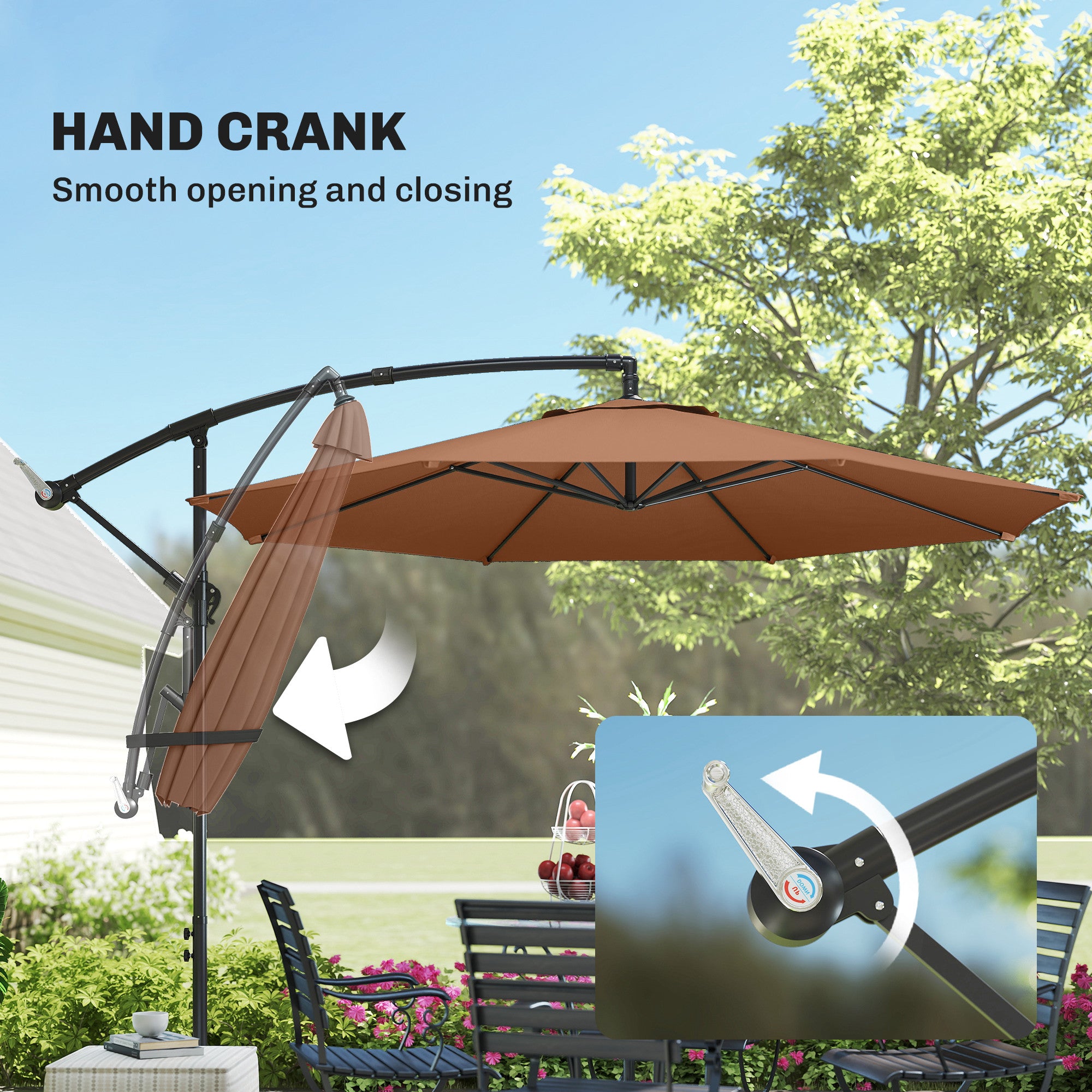 3 m Overhanging Cantilever Parasol, with Cross Base - Coffee