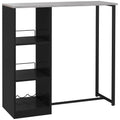 Breakfast Bar Table, Bar Table with 3-Tier Storage Shelf and Wine Rack, 105W x 40D x 105H cm, Black
