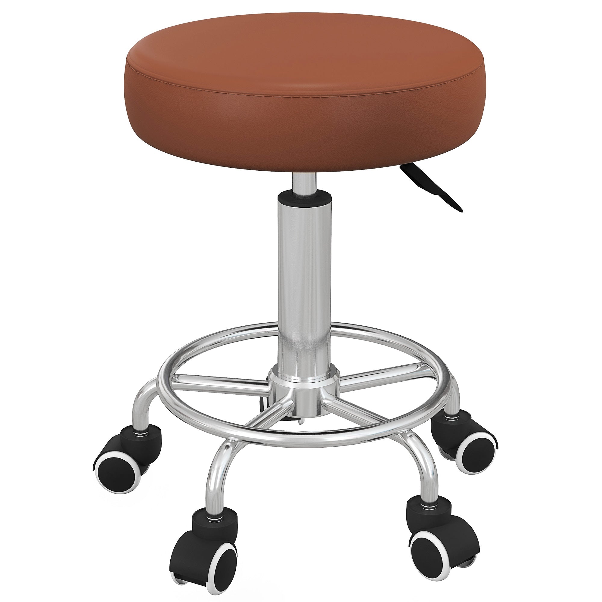 PU Leather Rolling Stool, Height Adjustable Stool Chair with Wheels for Salon, Massage, Spa, Brown