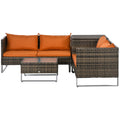 Four-Piece Rattan Outdoor Sofa Set with Storage Table - Orange/Brown