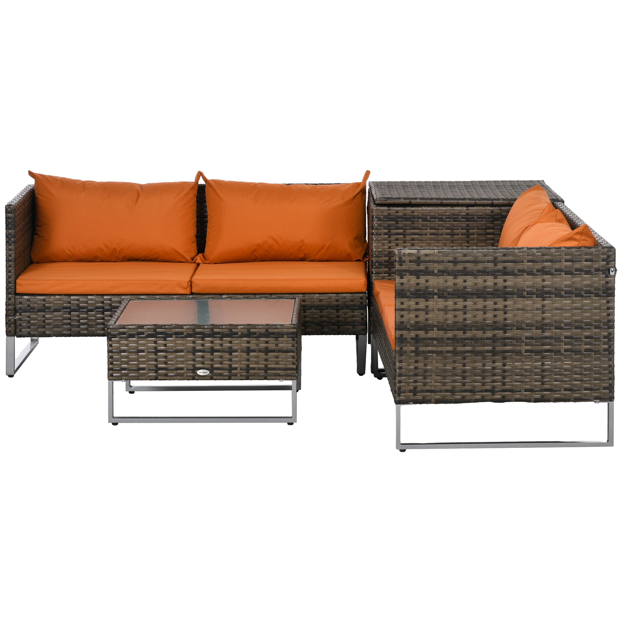 Four-Piece Rattan Sofa Set, with Storage Table - Orange/Brown