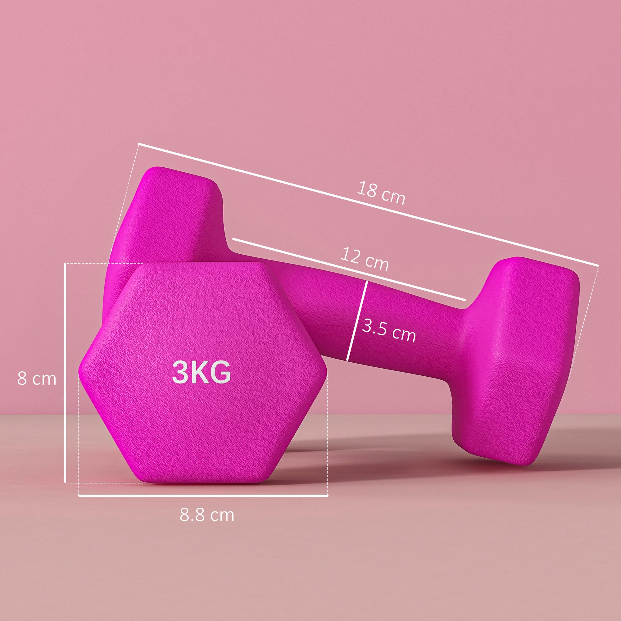 2 x 3kg Hexagonal Dumbbells Weights Set with Non-Slip Grip for Home Gym Workout, Pink