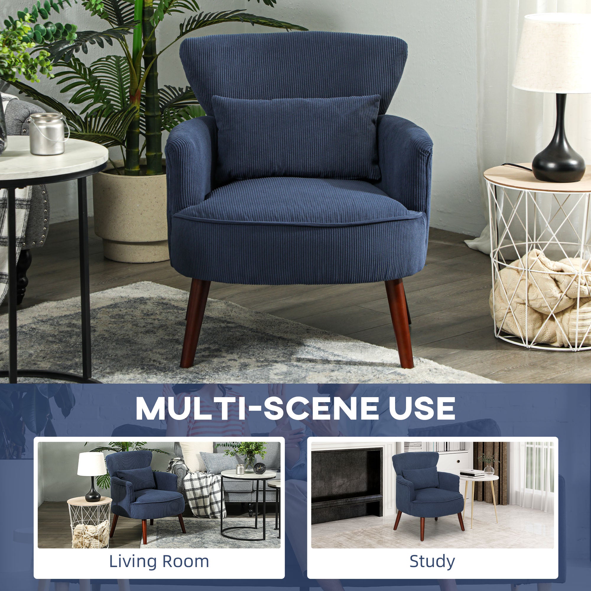 Corduroy Retro Wingback Accent Chair with Cushion - Blue