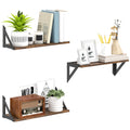 Set of 3 Vintage Wall Mounted Floating Shelves for Living Room, Entryway, Bedroom - Rustic Brown