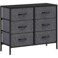 Industrial Fabric Chest of Drawers with 6 Storage Drawers, Steel Frame & Wooden Top - Black