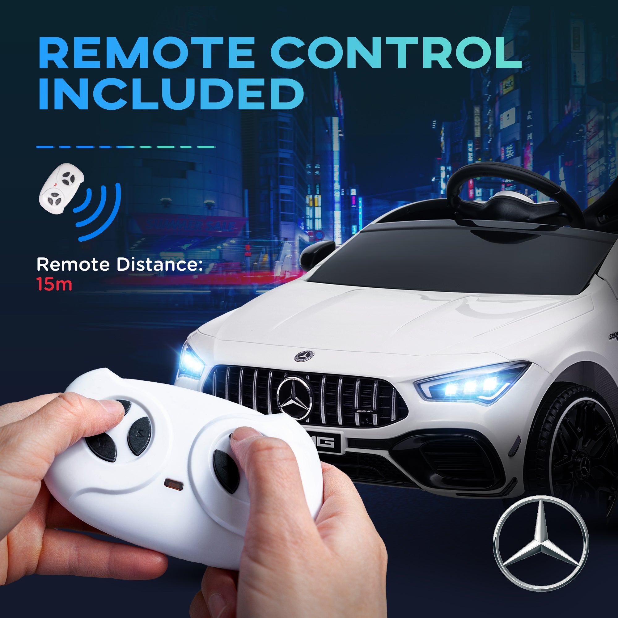 Mercedes-Benz AMG CLA 45 Licensed 12V Kids Electric Car Ride on Car w/ Remote, Suspension Lights Music Horn - White